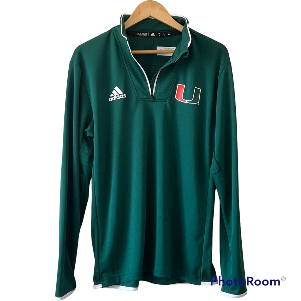 Adidas Green Miami Hurricanes Freelift Sport Raglan climalite Quarter-Zip Jacket